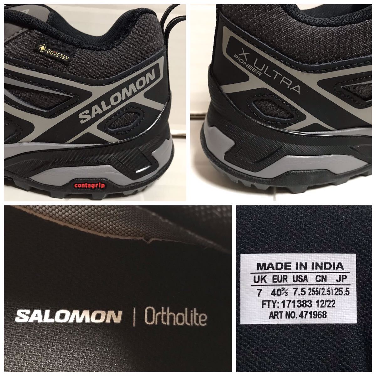 SALOMON サロモン X ULTRA PIONEER GTX エックス ウルトラ パイオニア GORE-TEX ゴアテックス 黒 ブラック シューズ 25.5 タグ付き_画像8