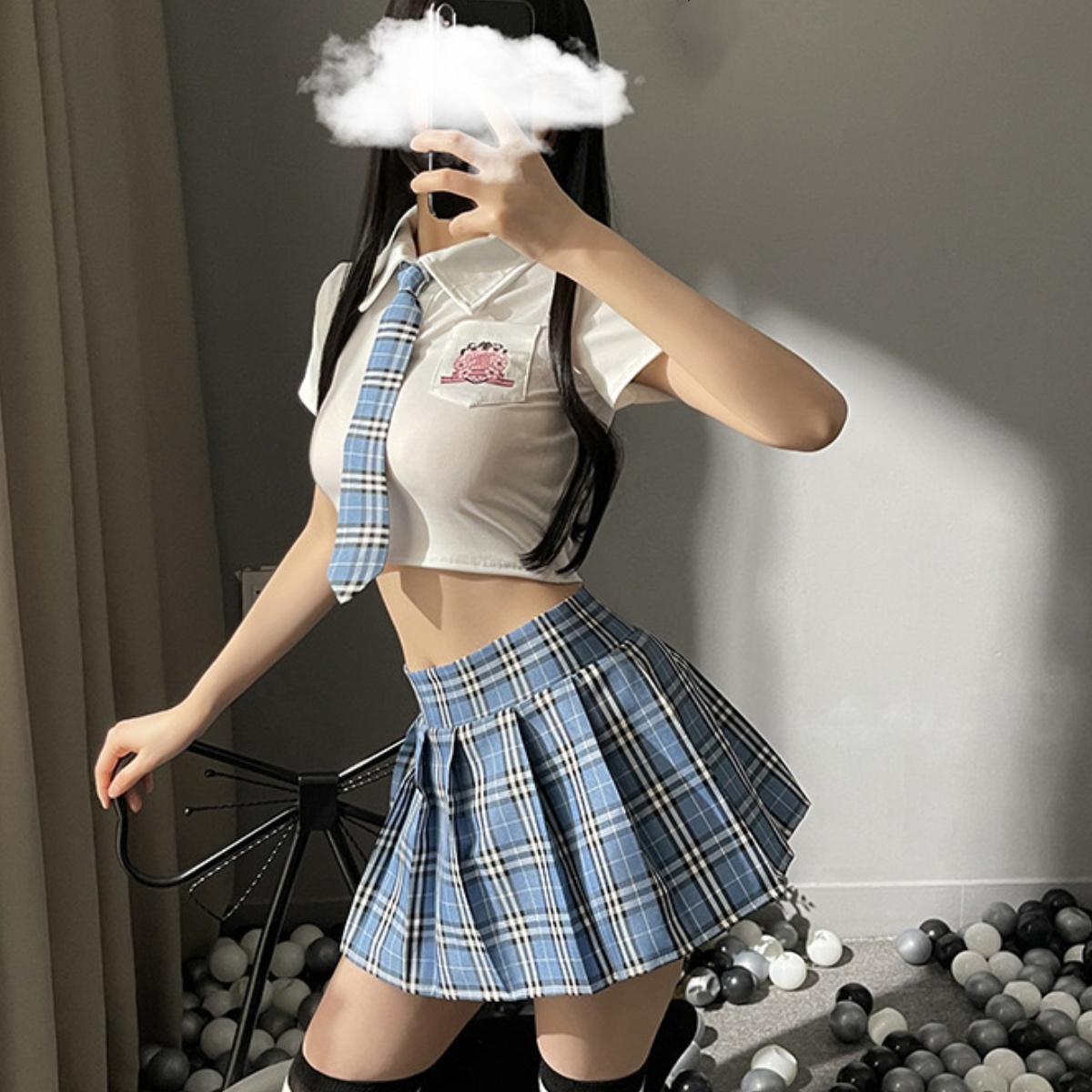 OR1481BL セクシー学生服 エロカワ 制服 ベビードール「トップス・ミニスカート・Tバック４点セット」ナイトウェア コスプレ衣装の画像2