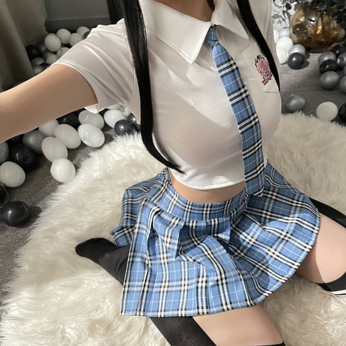 OR1481BL セクシー学生服 エロカワ 制服 ベビードール「トップス・ミニスカート・Tバック４点セット」ナイトウェア コスプレ衣装の画像5