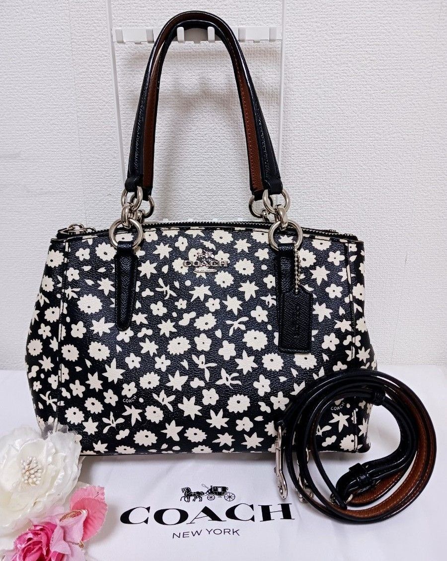 美品◆COACH コーチ◆2way　花柄ハンドバック ショルダー  黒 シ