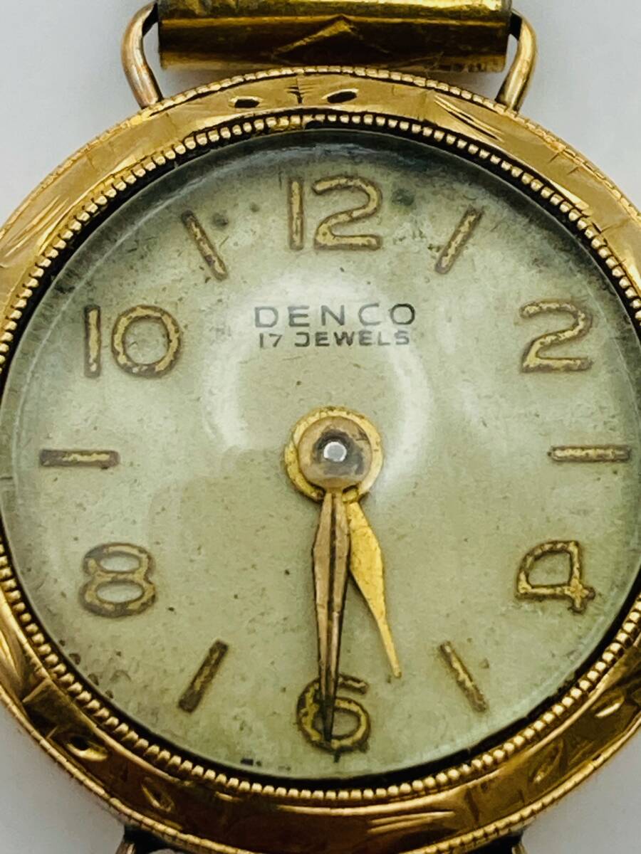 【7824】 ★1円スタート 18K 刻印 時計 手巻き DENCO 17石 重量17.5g 稼働品の画像8