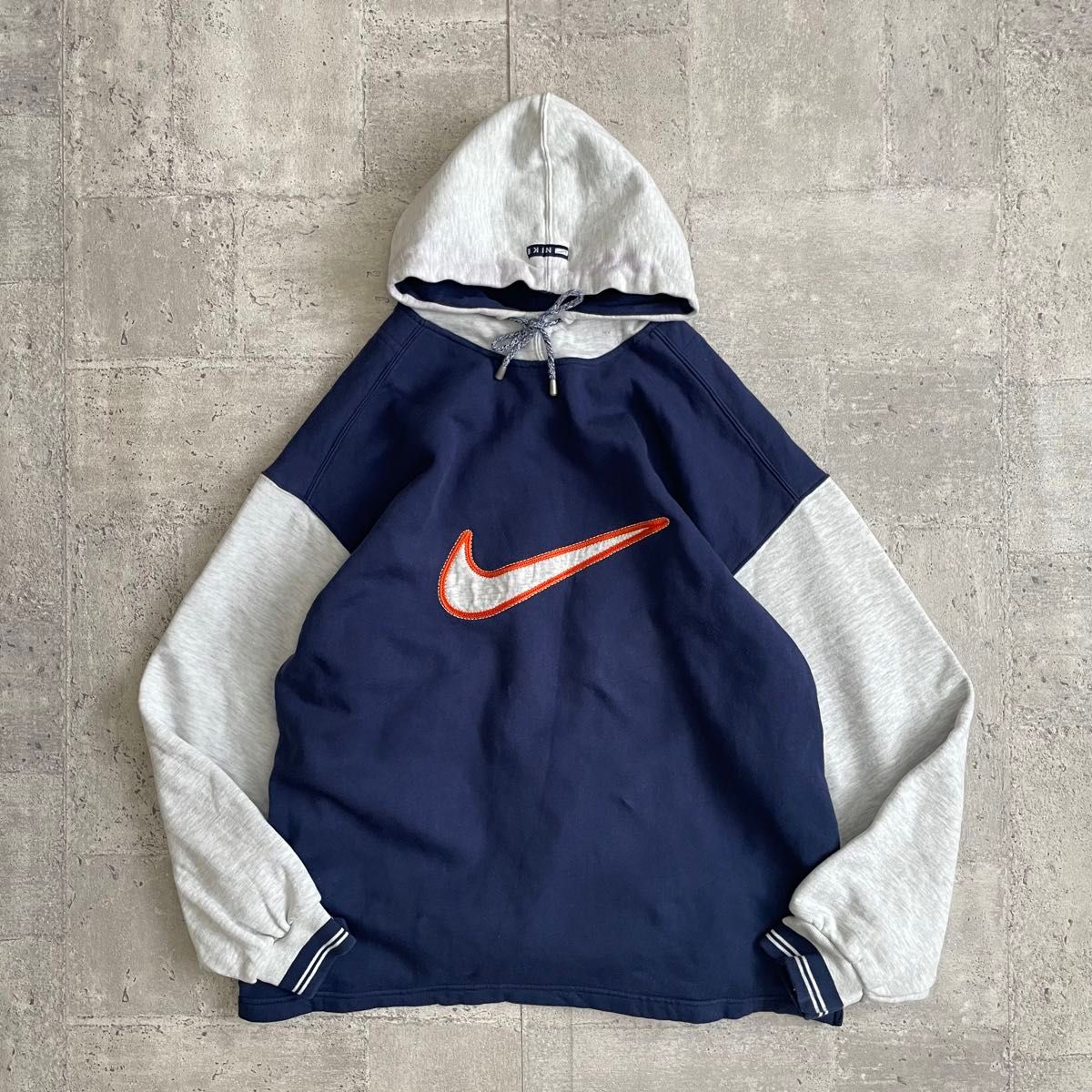 vintage NIKE ナイキ 2トーン スウェットパーカー ビックロゴ Lグレー×ネイビー