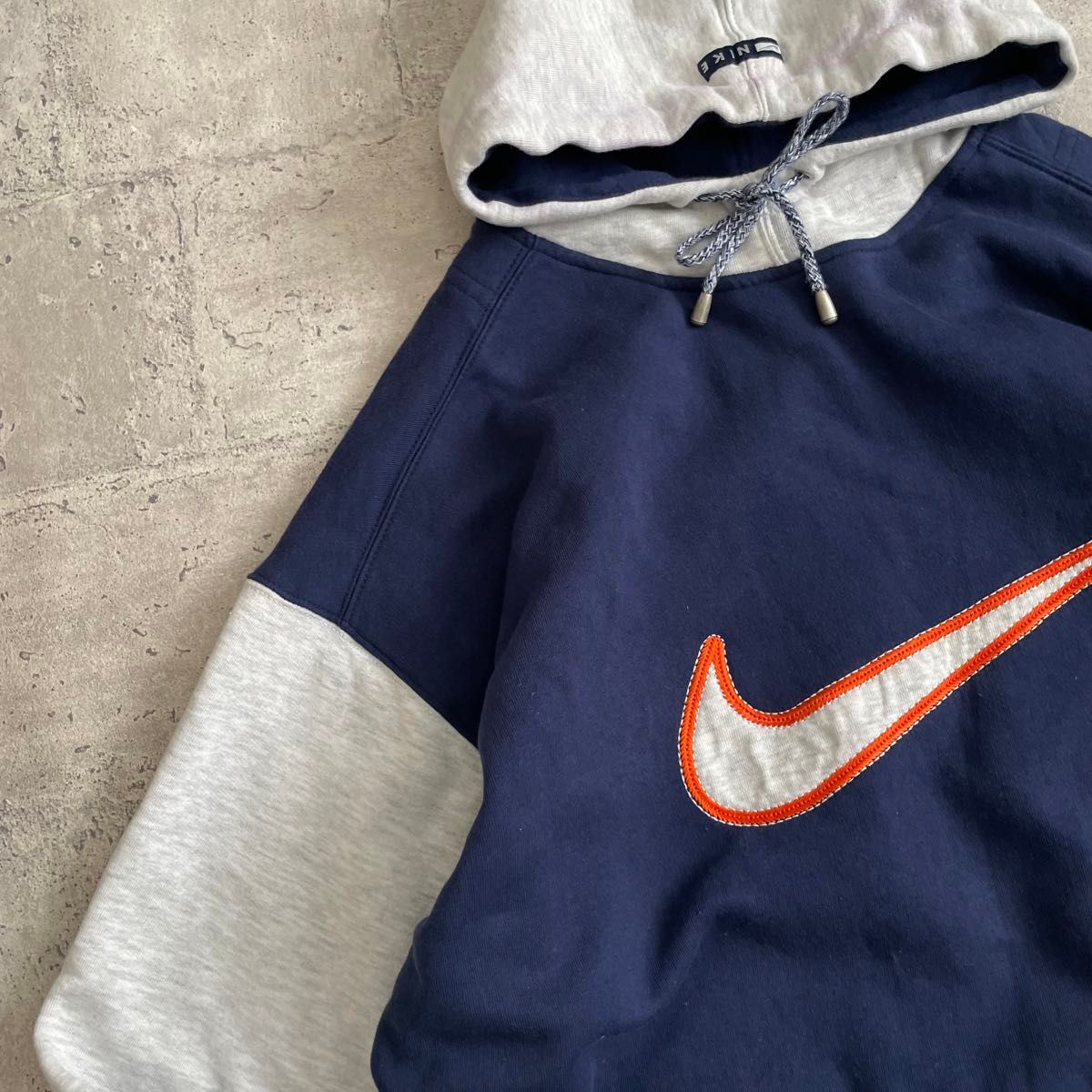 vintage NIKE ナイキ 2トーン スウェットパーカー ビックロゴ Lグレー×ネイビー