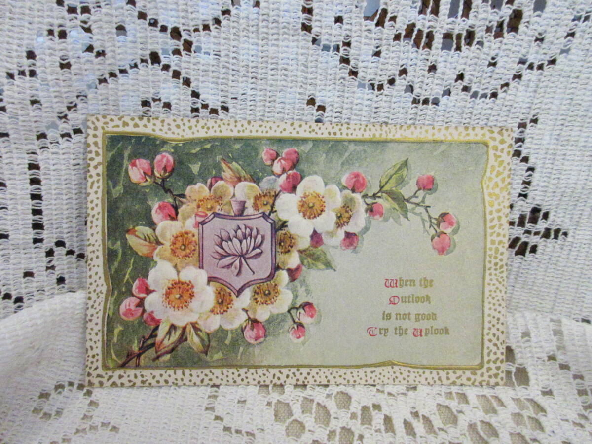 antique picture postcard postcard en Boss . flower message gold paint unused 