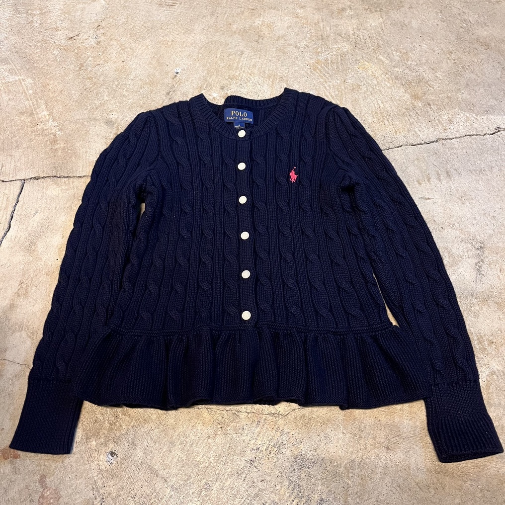 POLO RALPH LAUREN ポロラルフローレン ニットカーディガン フリル ネイビー キッズ120 ガールズ ベーシックカジュアル ケーブルニット_画像1