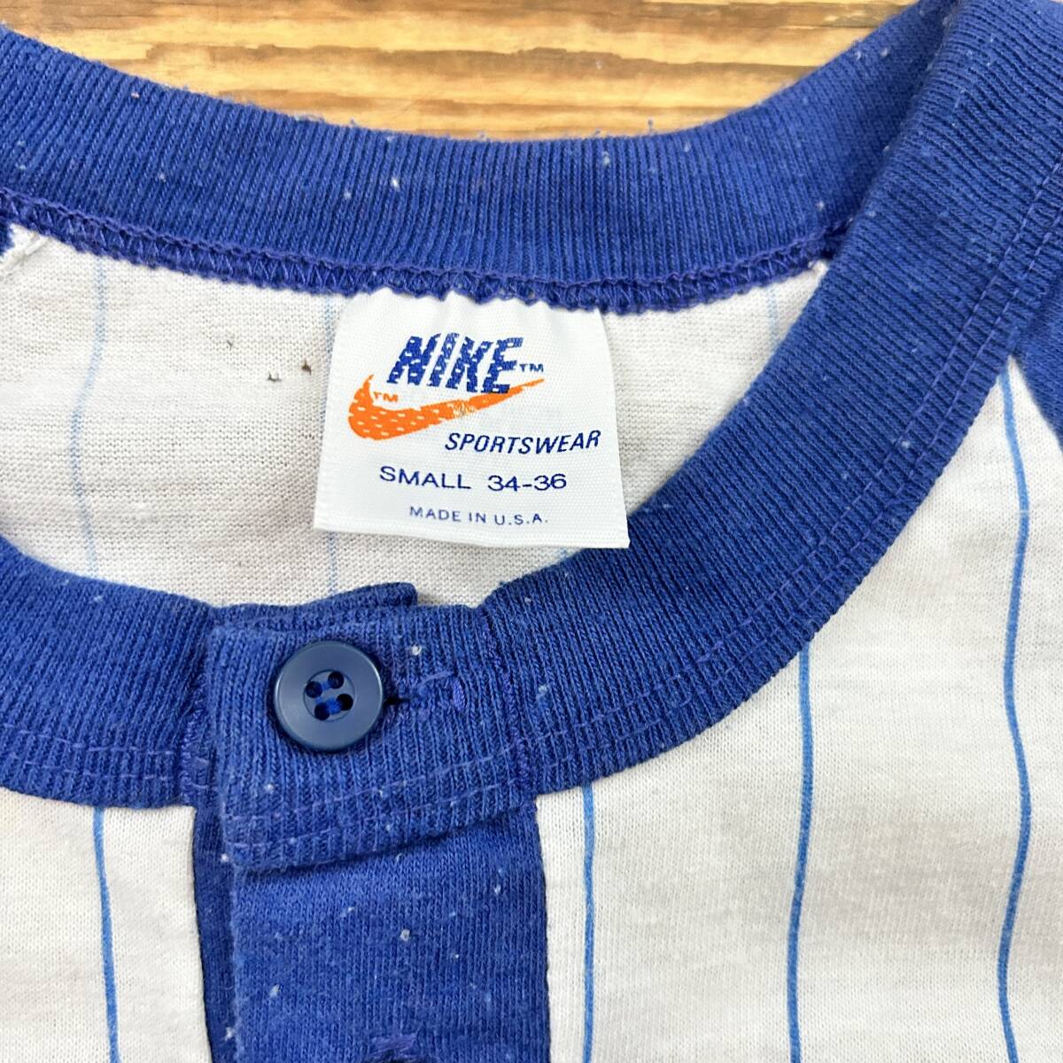 70S VINTAGE！ NIKE/ ナイキ ゴツナイキ フットボール Tシャツ スモール MADE IN USA アメリカ製 オレンジスウッシュ ヘンリーネック USED_画像6