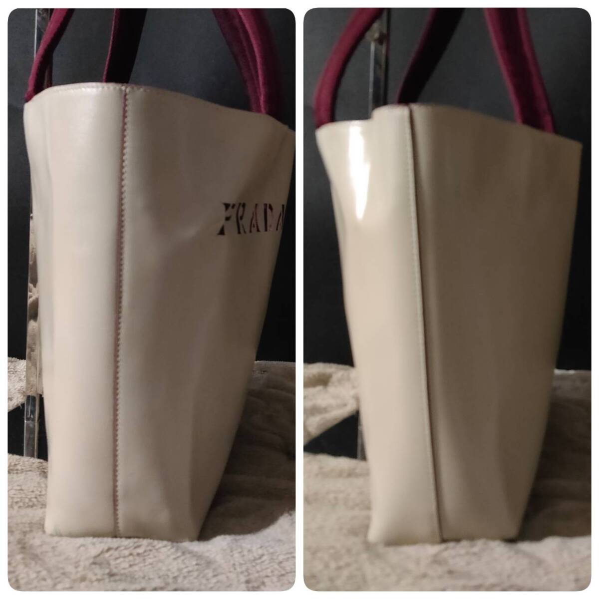 1円~【希少/超美品】プラダ PRADA ビジネスバッグ メンズ トート ハンド 手提げ 肩掛け A4 PC 書類鞄 ロゴ型抜き カットワーク 白 レザーの画像4