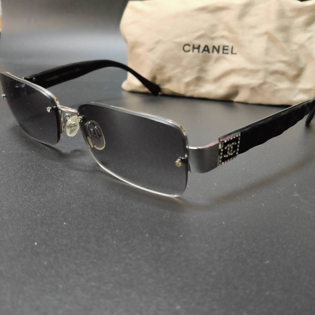 1 jpy ~[ storage bag / beautiful goods ] Chanel CHANEL sunglasses glasses glasses I wear glasses glasses here Mark rhinestone men's business 
