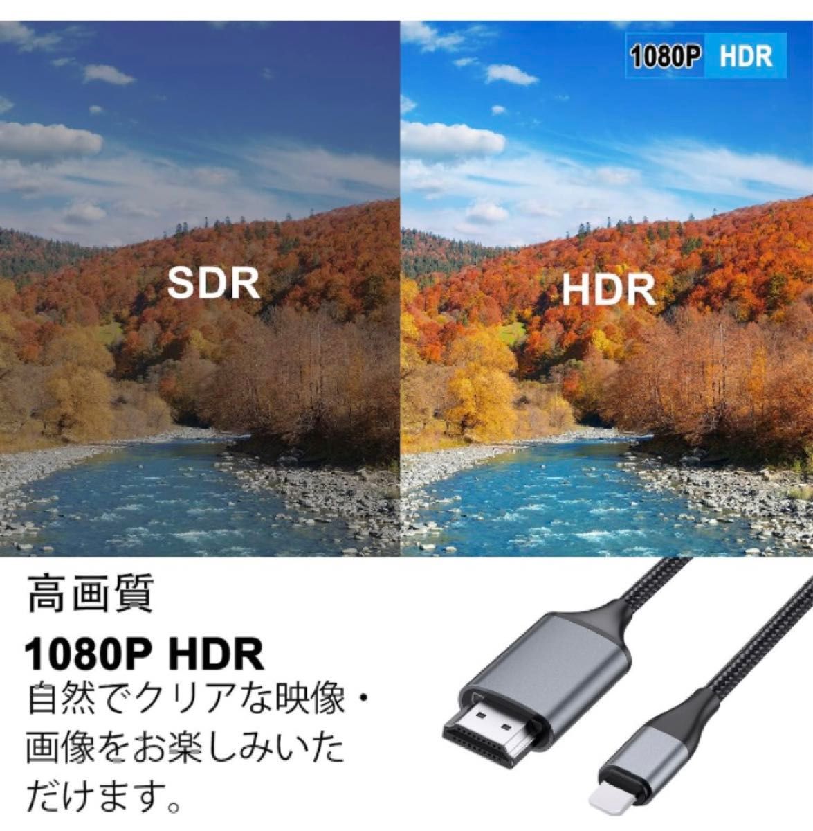 HDMIケーブル phone hdmi変換ケーブル Digital AV変換アダプタ TV出力 電源不要 2mグレー