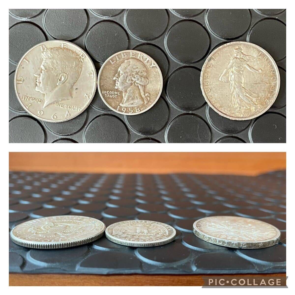 アメリカ合衆国 LIBERTY リバティ ONE・HALF・QUARTER DOLLAR 1ドル 50セント 25セント フランス 5FRANCS フラン旧貨幣 旧硬貨 銀貨の画像4