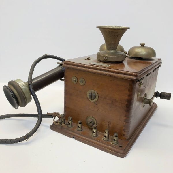  hand turning telephone machine telephone wooden Numazu electric communication construction factory Showa era 25 year antique that time thing Vintage Showa Retro 