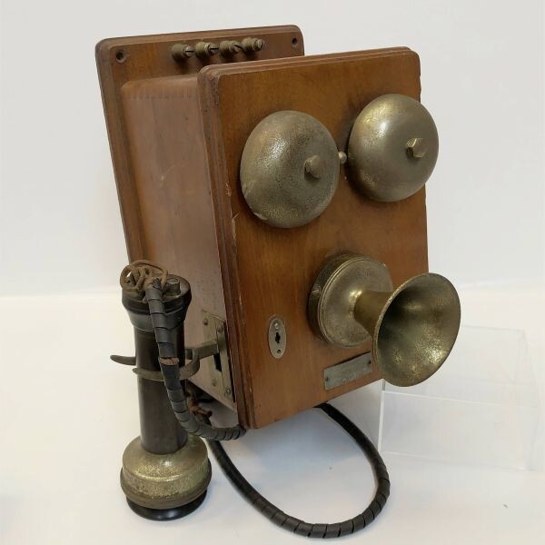  hand turning telephone machine telephone wooden Numazu electric communication construction factory Showa era 25 year antique that time thing Vintage Showa Retro 