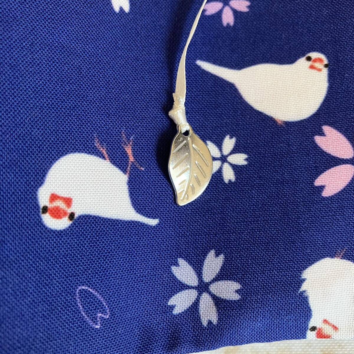 [ library book@ book cover ] Sakura white writing bird × leaf .. charm 