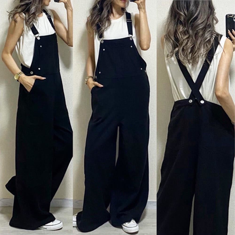 C01 free shipping overall overall black wide pants all-in-one 