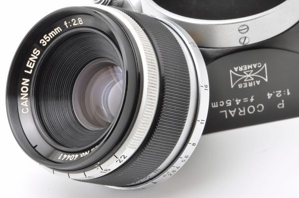 CANON LENS 35mm F2.8 AIRES P CORAL 4.5cm F2.4 キヤノン レンズ アイレス フード Lマウント キャノン 35/2.8 Leica ライカ Leitz ライツの画像1