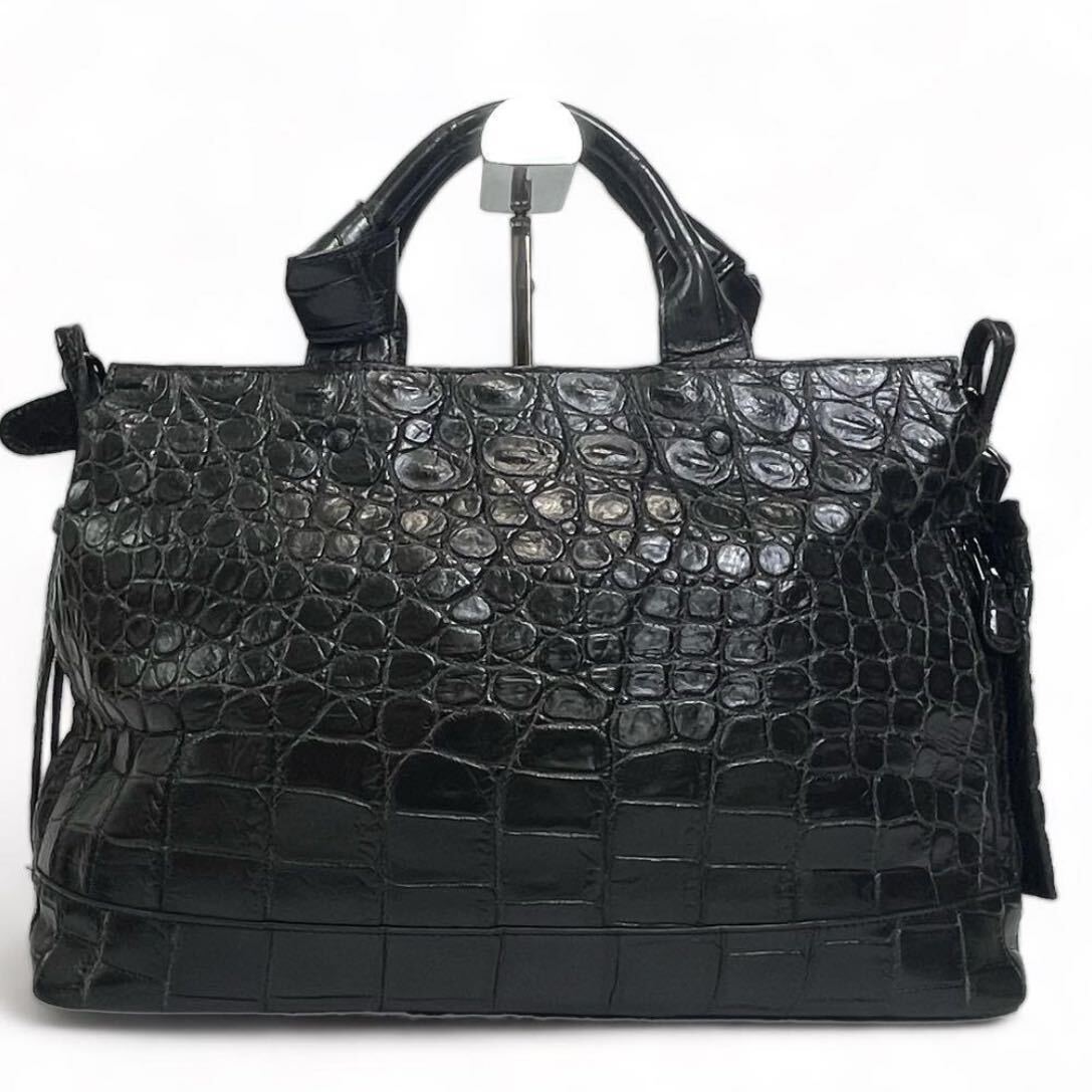 [ high capacity * genuine article ] crocodile shoulder Boston bag A4 mat black travel business crocodile exotic .2way