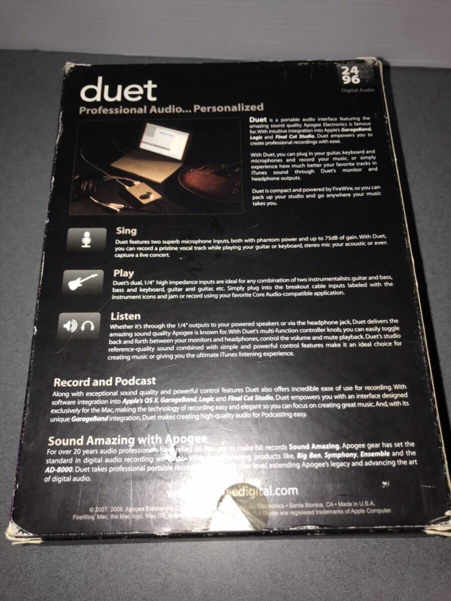 【管K563】duet by APOGEE two-Channel FireWire Audio Interface  オーディオインターフェース 動作未確認 の画像7