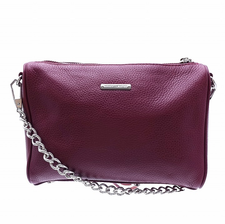 レベッカミンコフ Rebecca Minkoff レザー フリンジ チェーン ショルダー バッグ ポーチ ロゴ プレート 赤 レッド 4_画像1