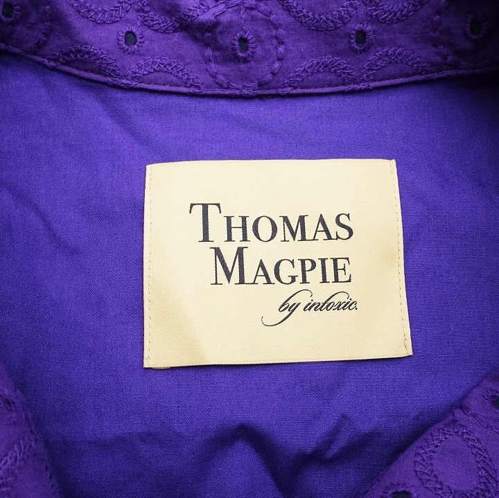 トーマス マグパイ THOMAS MAGPIE 総レース コットン オープンカラー シャツ ブラウス 半袖 刺繍 38 紫 パープル 2222209 1_画像5