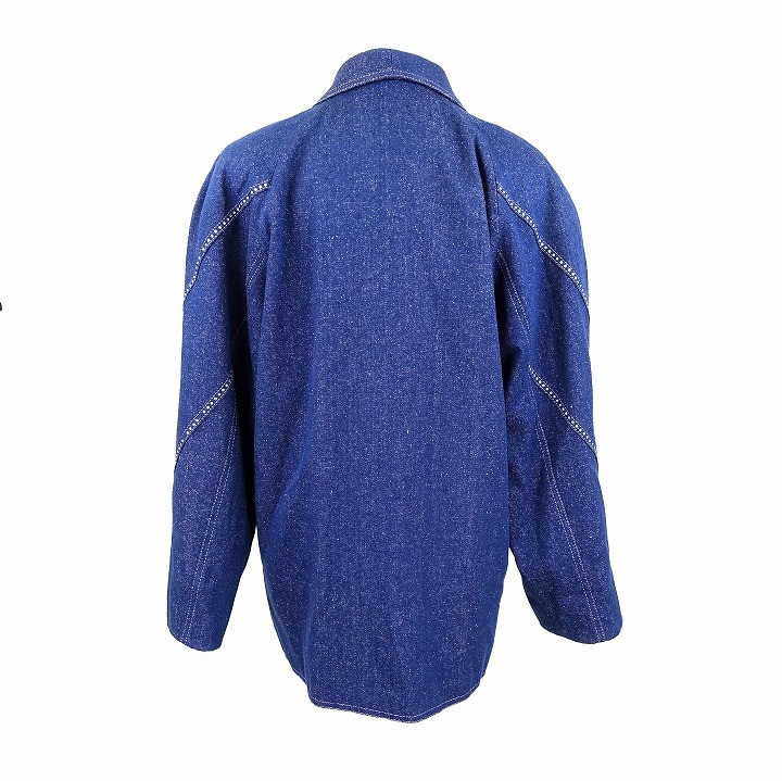 レオナール シルク デニム スカートスーツ セットアップ ジャケット ストーン 装飾 フレアー 9AB2 インディゴ 13_画像4