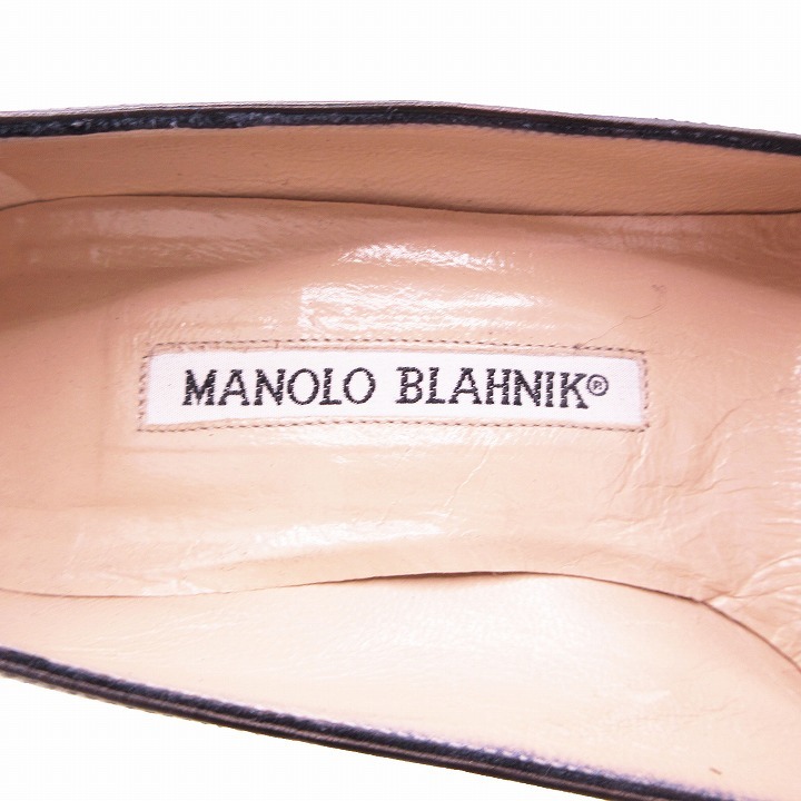 マノロブラニク Manolo Blahnik レザー パンプス ポインテッドトゥ ミドルヒール 本革 シューズ 靴 34 22.0 黒 ブラック ur34_画像6