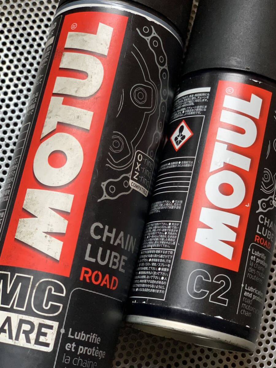 ■MOTUL MC CARE C2 CHAIN LUBE ROAD モチュール チェーンルブ ロード用 C2 スプレー 2本 使いかけ チェーンオイル 潤滑剤 USEDの画像3