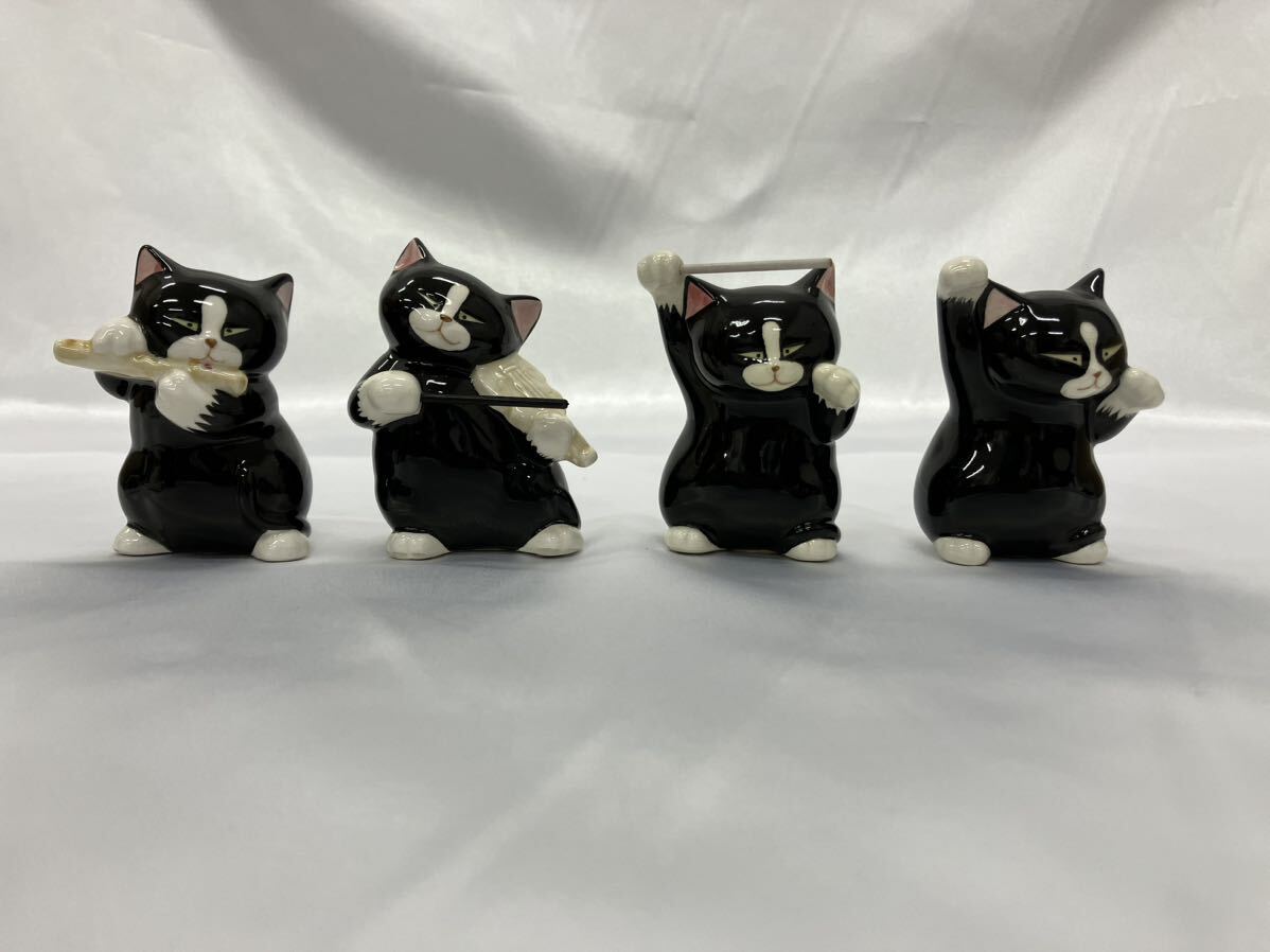[T2508] 猫10個＋楽器3個 セブンコーポレーション 陶器 猫 オーケストラ 人形 アンティーク 黒猫楽団 ネコ SEVEN CORPORATION まとめの画像5