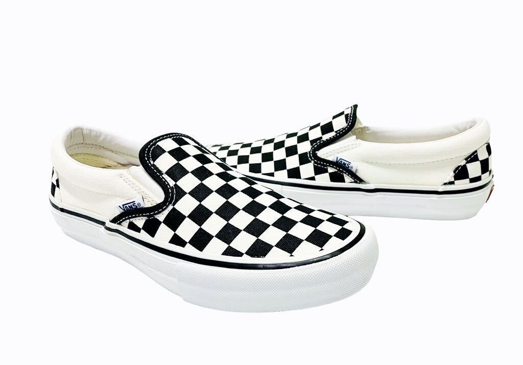 極美品!! 名作!! VANS PRO SLIPON バンズ プロ スリッポン チェッカーフラッグ 白 × 黒 us 7.5 / 25.5 ㎝_画像2