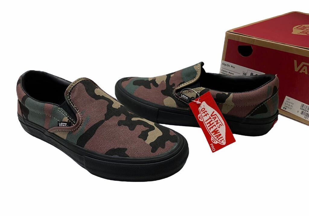 デッド!! 希少!! 新品 VANS PRO SLIPON CAMO BLACK バンズ プロ スリッポン カモフラ 迷彩 us 8 / 26 ㎝ レアカラー 箱付き