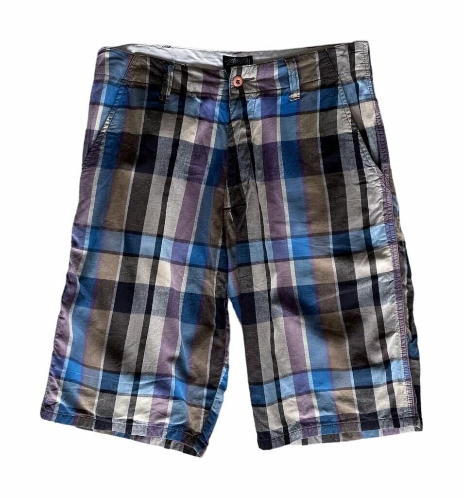 美品!! 名作!! 00s OLD STUSSY CHECK SHORT PANTS オールド ステューシー チェック ショーツ ハーフパンツ size 30 アーカイブ ビンテージ_画像1