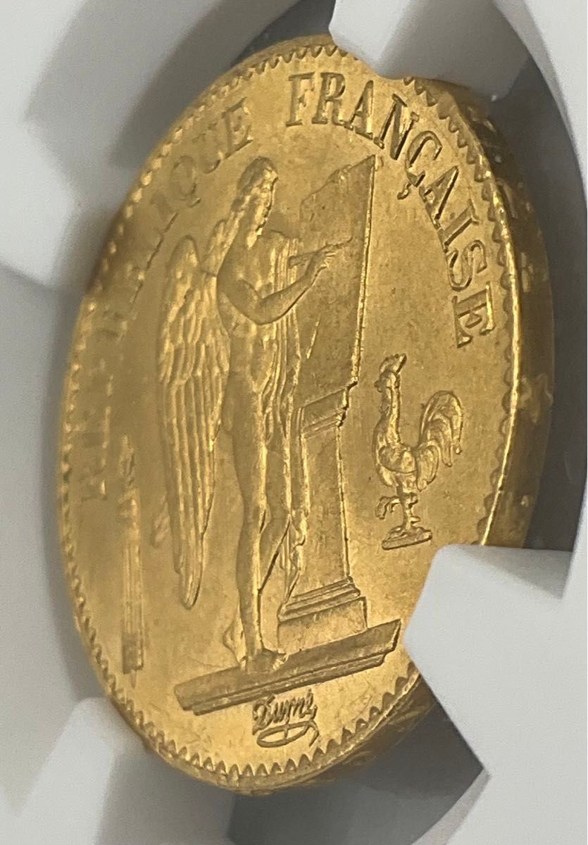 ★美品 1877 A フランス エンジェル 20フラン 金貨 天使と雄鶏 ラッキーエンジェル パリミント NGC MS65