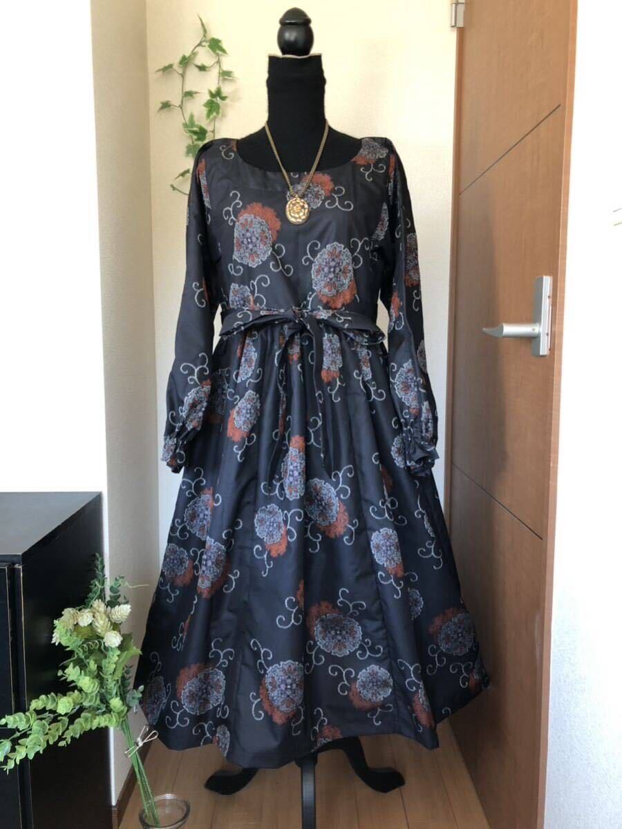 ハンドメイド 着物リメイク ギャザーワンピース アンティーク 手作り ハンドメイド 着物リメイク ギャザーワンピース アンティーク 手作り