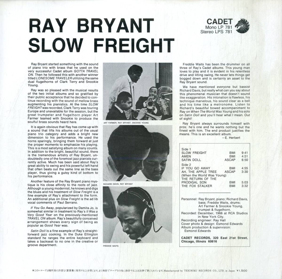 A00592068/LP/レイ・ブライアント (RAY BRYANT)「Slow Freight (1983年・ULS-6118-BC・ソウルジャズ)」_画像2