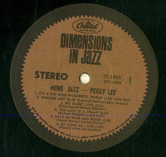 A00591972/LP/ペギー・リー (PEGGY LEE)「Mink Jazz (ST-1850・ヴォーカル・クールジャズ)」_画像3