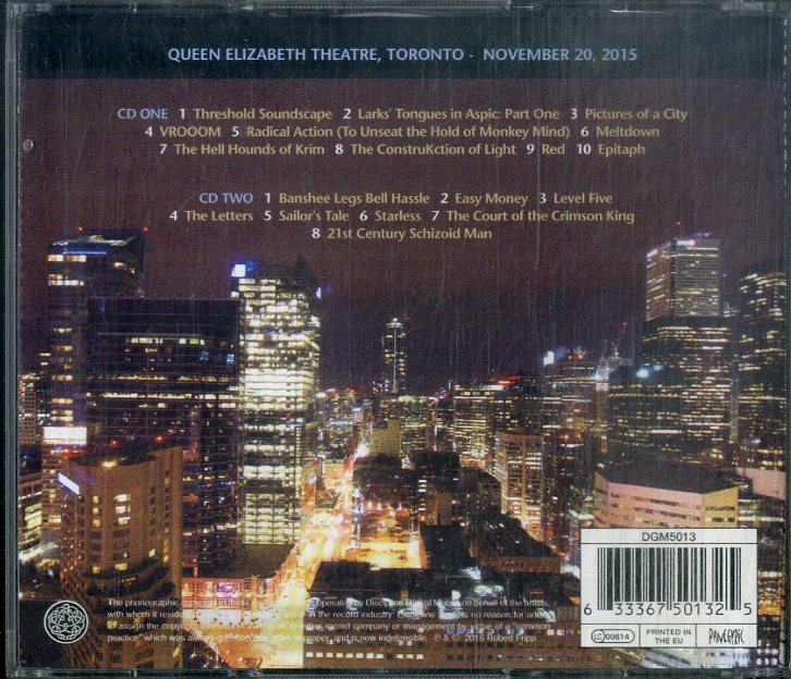 D00161201/CD2枚組/King Crimson「Live In Toronto」の画像2