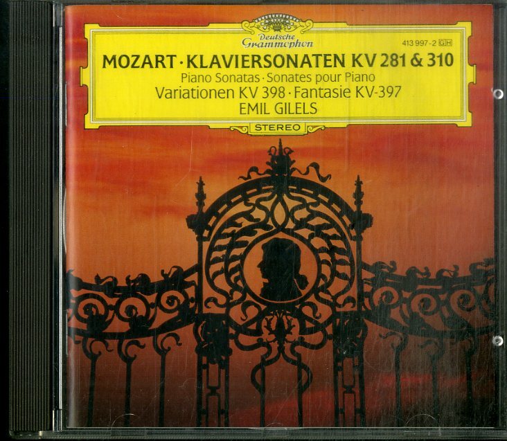D00160982/CD/エミール・ギレリス(Pf)「Mozart / Piano Sonatas KV 281 & 310 / Variationen KV 398 / Fantasie KV 397 (413-997-2)」の画像1