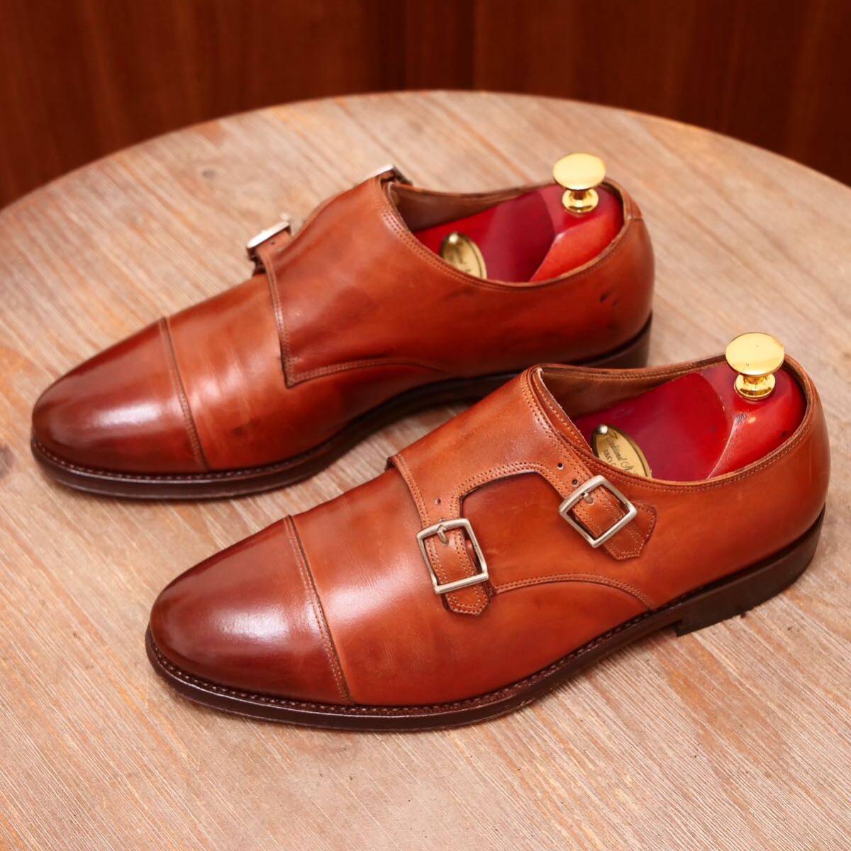  хорошая вещь *CAMBRIDGE Италия производства Brown двойной monkUK5.5 бизнес обувь кожа обувь 