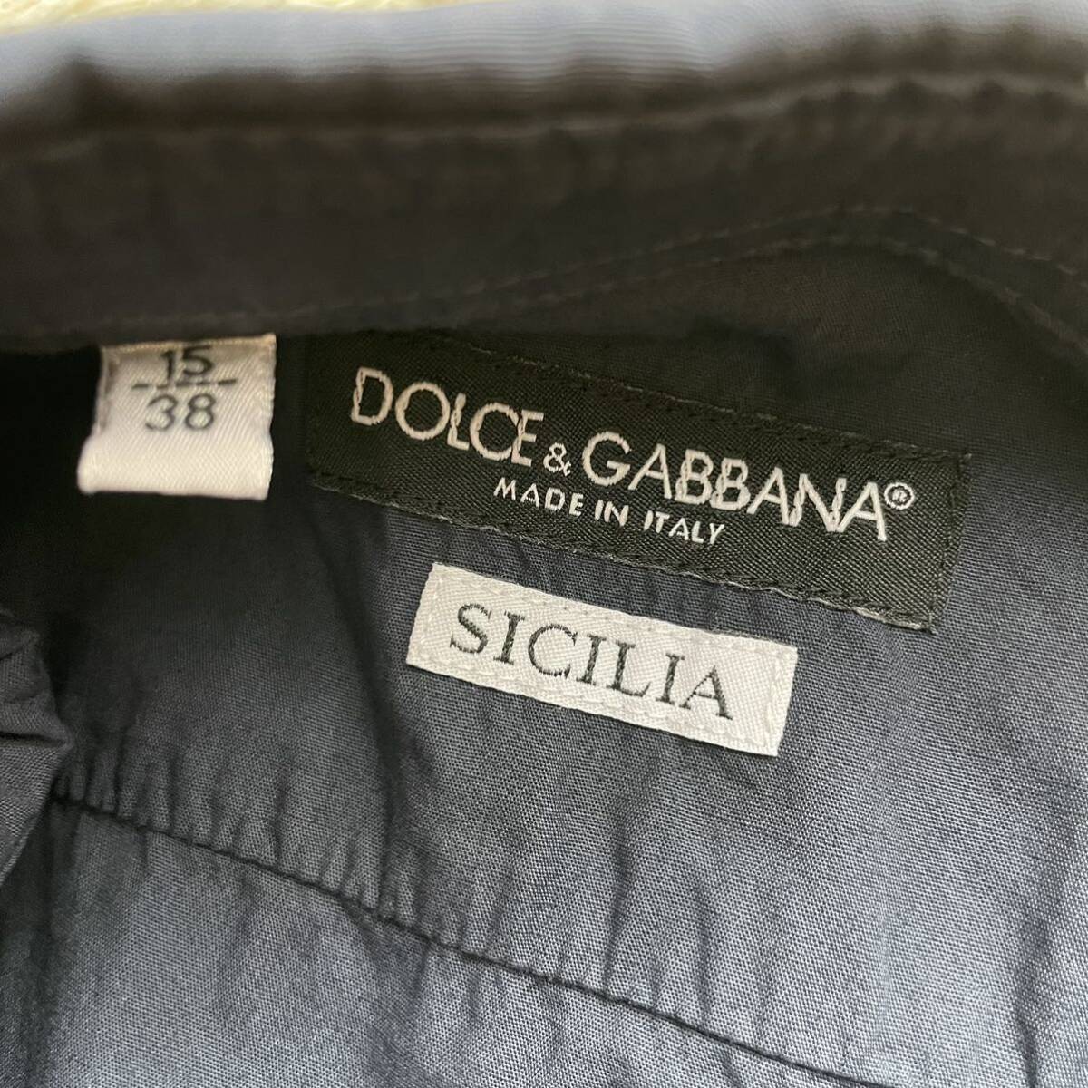 ドルチェ&ガッバーナ【濃紺で魅せる漢の色気】DOLCE&GABBANA SICILIA ドレスシャツ ネイビー系 Mサイズ相当 ボタンダウン 長袖 メンズ 伊の画像8