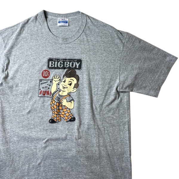 グッドキャラ! 80s USA製 BIG BOY ビッグボーイ Hanes ヴィンテージ 企業ロゴ キャラクター プリント 半袖 Tシャツ グレー Lサイズ メンズ_画像3