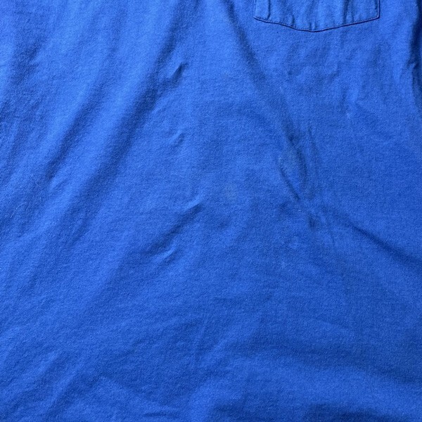 ナイスカラー! 90s USA製 フルーツオブザルーム ヴィンテージ プレーン 無地 半袖 ポケット Tシャツ ポケT ブルー 青 Lサイズ メンズ 古着の画像5