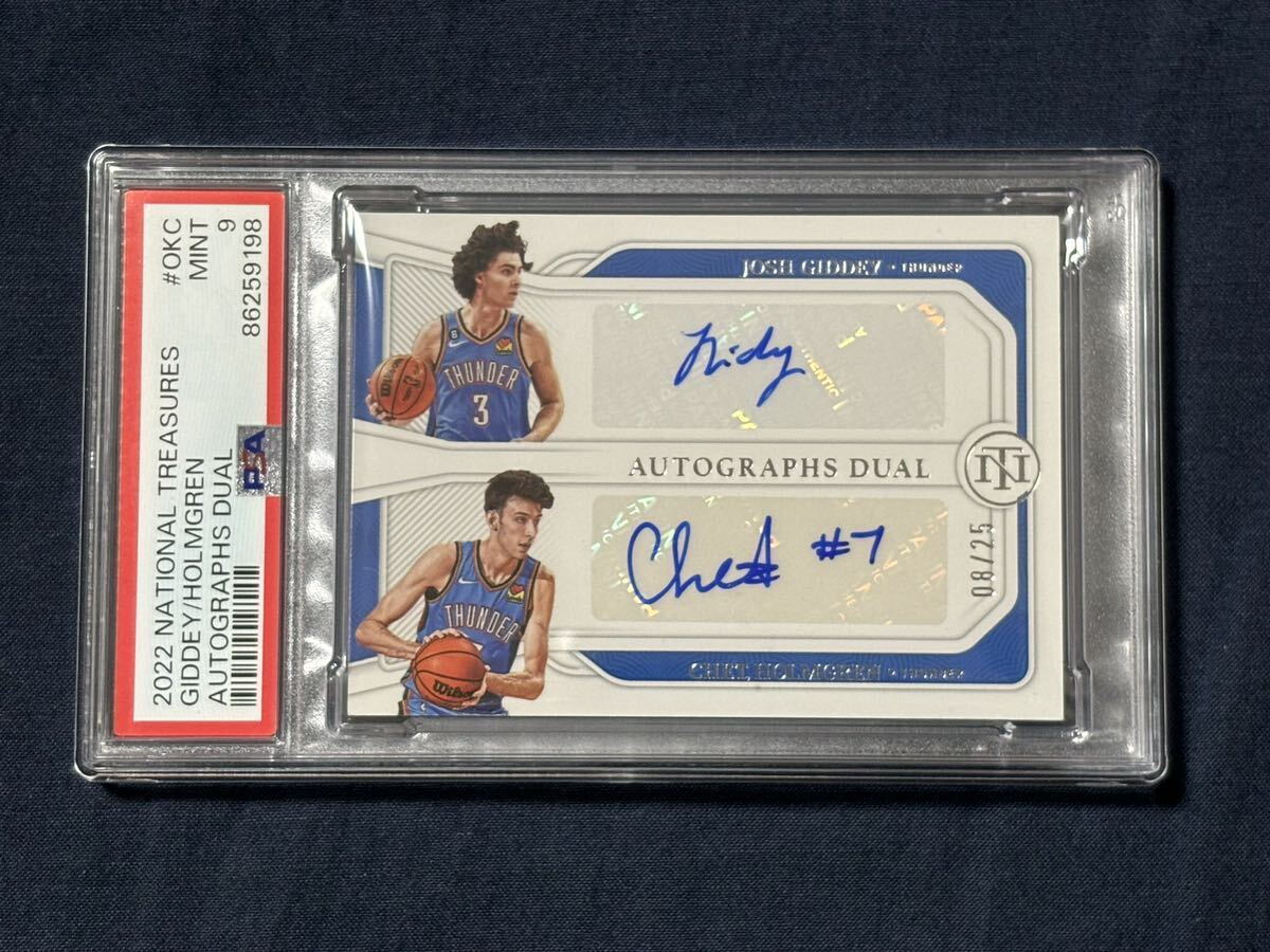 【25枚限定】2022-23 Panini National Treasures Chet Holmgren RC & Josh Giddey Dual Autograph PSA9の画像1