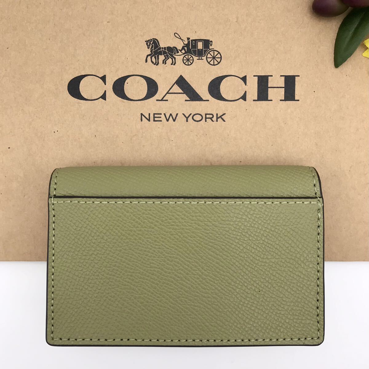 COACH ★大人気★ ビジネスカードケース ブラス/モス クロスグレインレザー 名刺入れ 男女兼用 CH800 B4/MX 新品_画像2