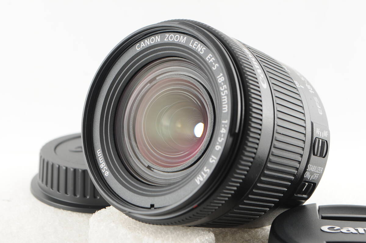 ◆新品同様◆ CANON キヤノン EF-S 18-55mm F3.5-5.6 IS STM 付属品 ★外観・光学共に最高レベル! カビ・クモリ・キズ・スレなし! 完動品!_画像1