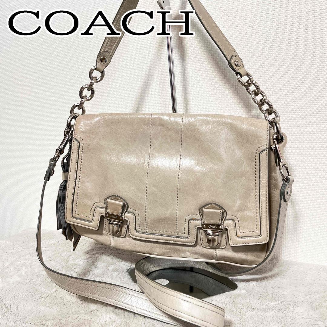 美品COACH コーチショルダーバッグハンドバッググレーチェーン