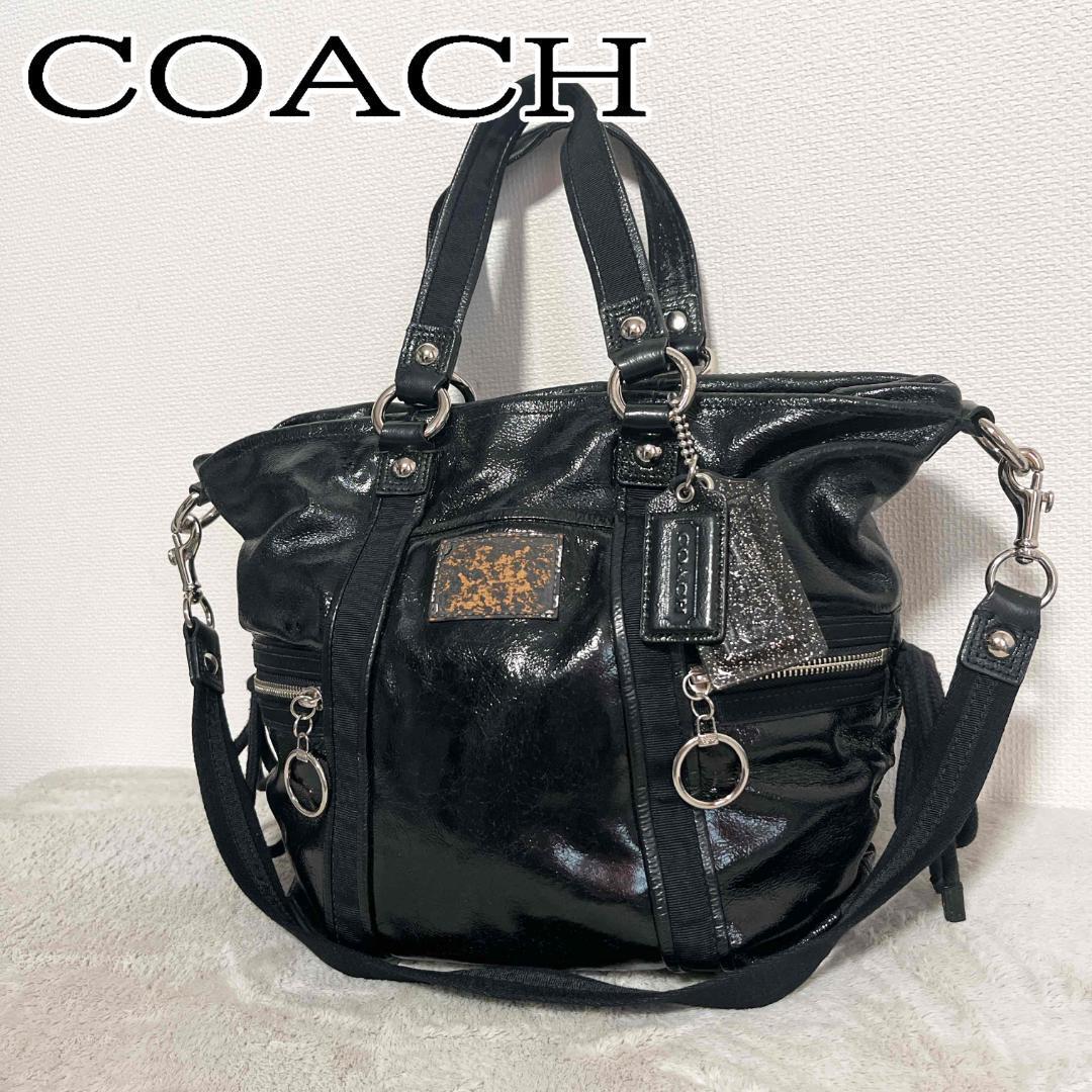 美品COACH コーチショルダーバッグハンドバッグブラック黒グリーン緑