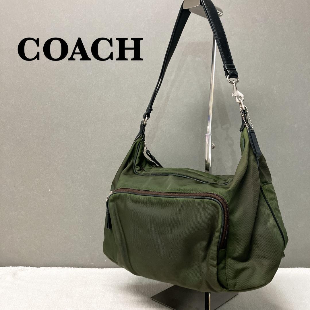 美品COACH コーチセミショルダーバッグトートバッグモスグリーン緑_画像1