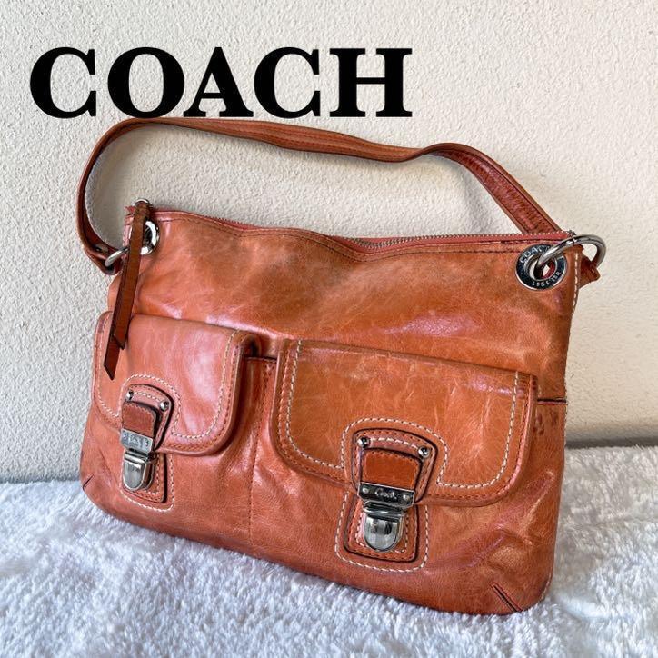 美品COACH コーチショルダーバッグハンドバッグレッド赤_画像1