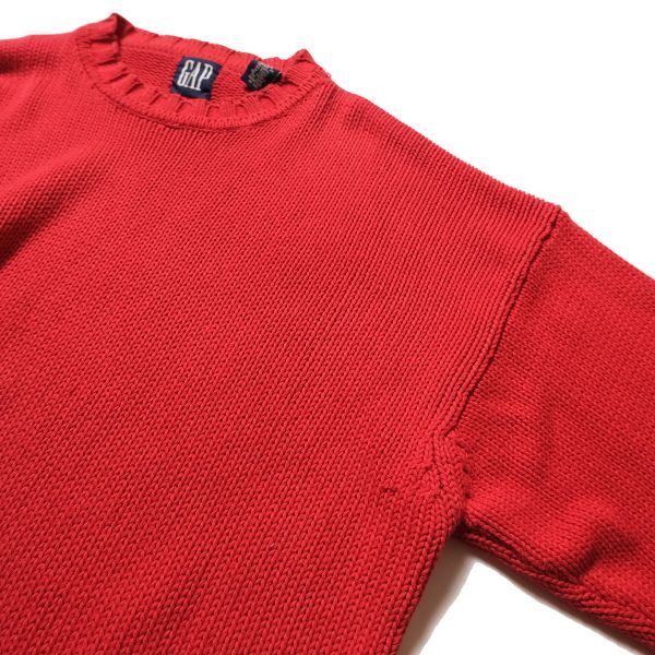 90's ギャップ GAP クルーネック コットン ニットセーター (XL) 赤 無地 90年代 旧タグ オールド 青タグ デカタグ Y2K_画像5