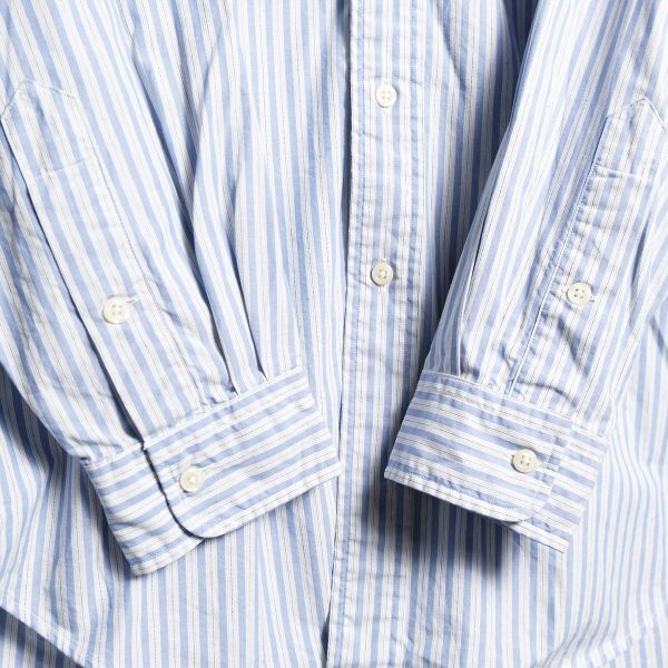 90's 00's ラルフローレン 襟切替 ストライプ コットン ボタンダウンシャツ (M) 白×青 裾ポニー 90年代 00年代 旧タグ オールド Y2Kの画像6