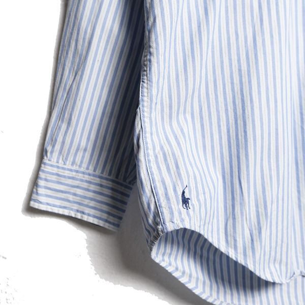 90's 00's ラルフローレン 襟切替 ストライプ コットン ボタンダウンシャツ (M) 白×青 裾ポニー 90年代 00年代 旧タグ オールド Y2Kの画像3